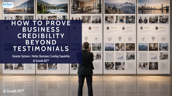 Everyone Looks Credible Business buyer comparing a wall of nearly identical polished company websites, testimonials, awards and case studies.