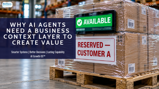 Why AI Agents Need a Business Context Layer to Create Value A warehouse pallet displays a green digital "AVAILABLE" indicator alongside a physical "RESERVED — CUSTOMER A" label, revealing conflicting information about the same inventory.